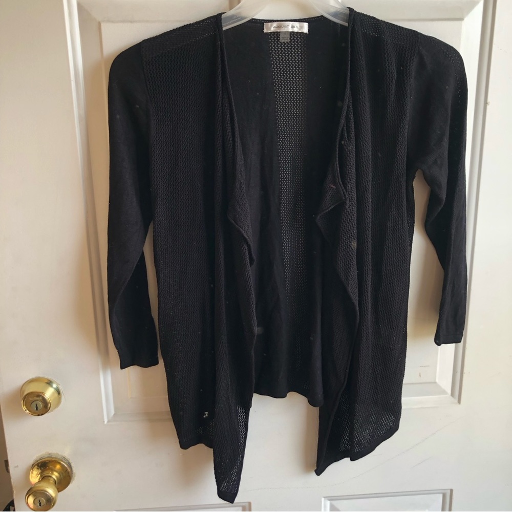 🌟 3/$15 August Silk women’s minimalist staple black drape front cardigan size S